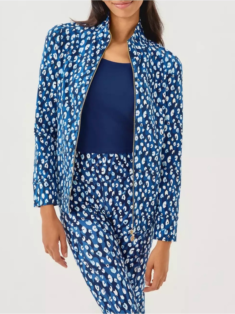 NWT Lully Pulitzer UPF 50+ Leona Zip-Up Jacket Starlight Navy Youre An Animal